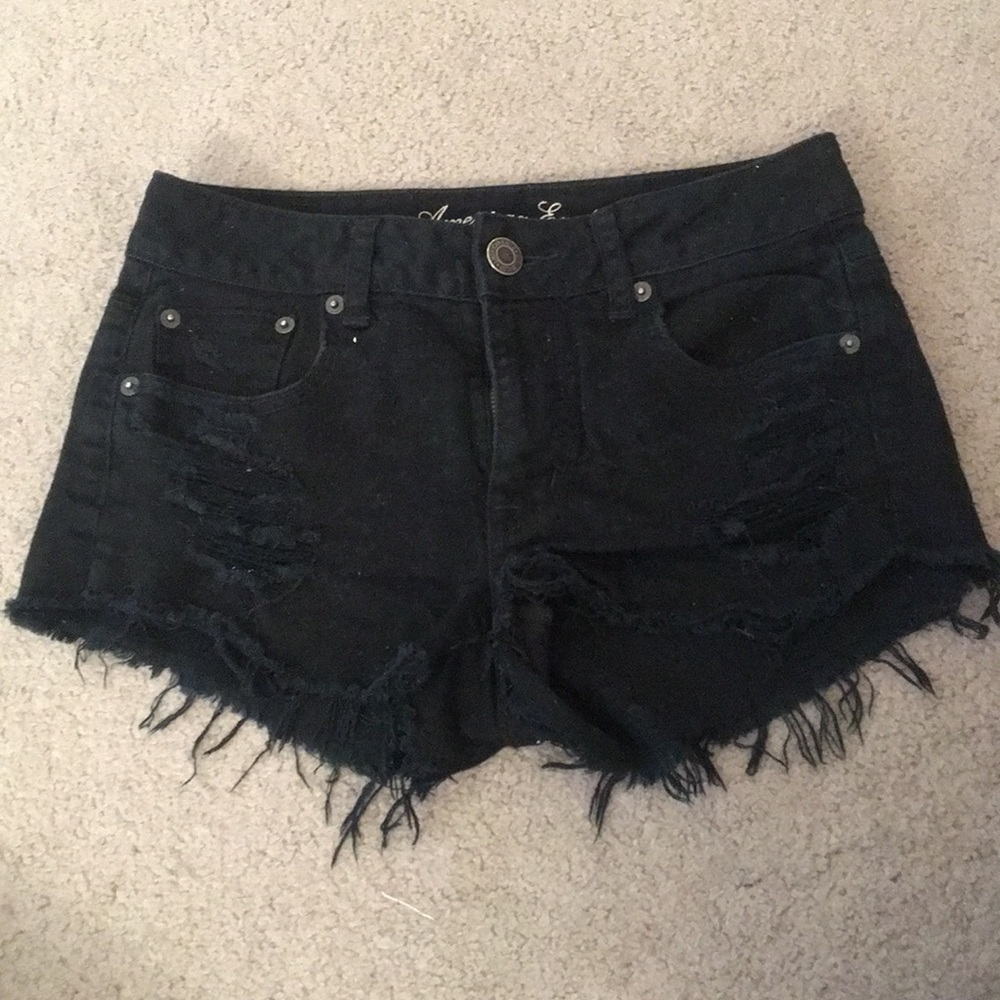 Black distressed low rise shorts